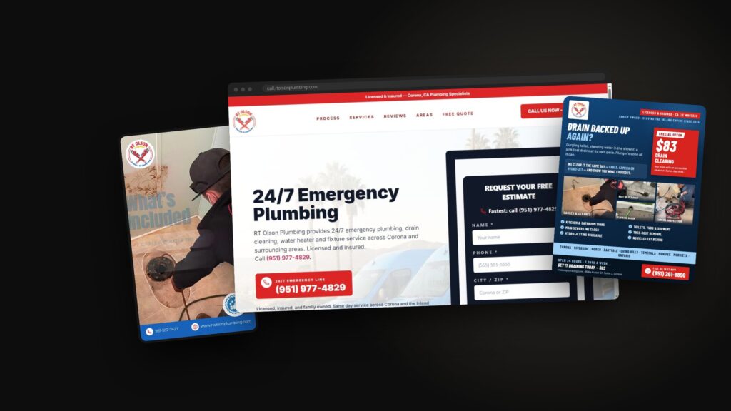 RT Olson Plumbing campaign: landing page, Meta ad and video creative